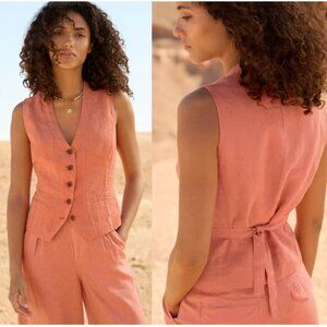 NWT WRAP London Garment-dyed Linen Waistcoat in Red Coral Size US12
